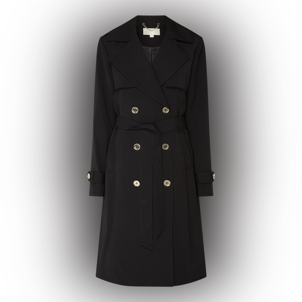Michael Kors Draped Woven Trench Coat - Black - Small